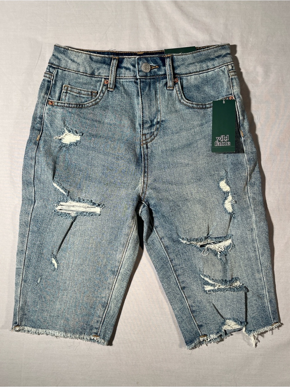 wild fable High-Rise Distressed Bike Shorts Light Blue Denim - Size 00 NWT